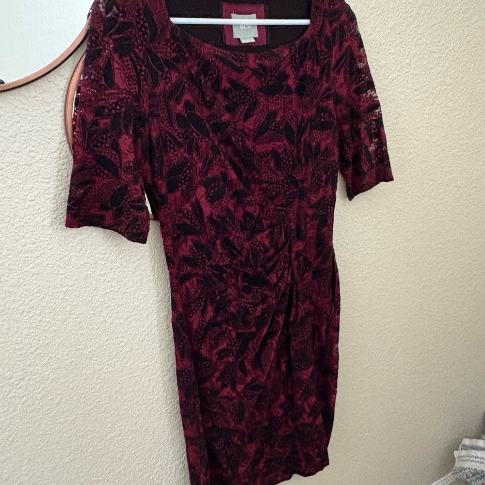 Elegant Black and Maroon Lace Dress